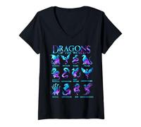 Femme Dragons du Monde Types de Dragons T-Shirt avec Col en V