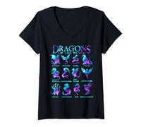 Femme Dragons du Monde Types de Dragons T-Shirt avec Col en V