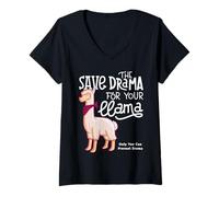 Femme Drama Llama Graphic Tees - Only You Can Prevent Drama, Llama T-Shirt avec Col en V