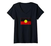 Femme Drapeau aborigène australien vieilli T-Shirt avec Col en V
