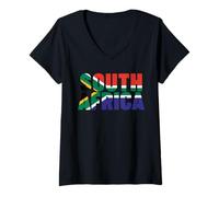 Femme Drapeau Afrique du Sud Afrique du Sud T-Shirt avec Col en V