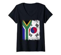 Femme Drapeau Afrique du Sud Corée du Sud | Racines coréennes sud-africaines T-Shirt avec Col en V