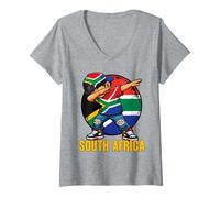 Femme Drapeau Afrique du Sud Dabbing Boy T-Shirt avec Col en V