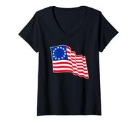 Femme Drapeau agitant Betsy Ross T-Shirt avec Col en V