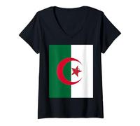 Femme Drapeau Algérie Cœur fière du Patrimoine Fête Nationale T-Shirt avec Col en V