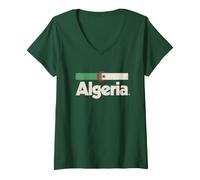 Femme Drapeau Algérie Rétro Afrique Algérie Blanc T-Shirt avec Col en V