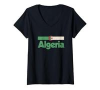 Femme Drapeau Algérie Rétro Afrique Algérie Blanc T-Shirt avec Col en V