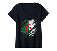 Femme Drapeau algérien - Look usé - Fierté Nationale T-Shirt avec Col en V