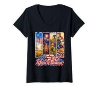 Femme Drapeau américain « 250 Years One Nation Under God » T-Shirt avec Col en V