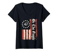 Femme Drapeau américain 47 We The People 4 Juillet pour Hommes, Femmes, Enfants T-Shirt avec Col en V