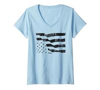 Femme Drapeau américain à l'envers SOS Distress T-Shirt avec Col en V