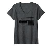 Femme Drapeau américain à l'envers vieilli en détresse Pro Trump T-Shirt avec Col en V