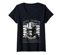 Femme Drapeau américain Aigle USA Dieu américain bénir l'Amérique T-Shirt avec Col en V