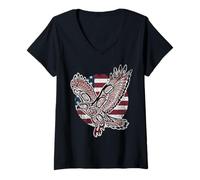 Femme Drapeau américain américain à Queue Rouge T-Shirt avec Col en V