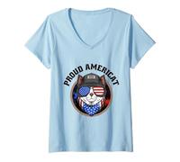 Femme Drapeau américain américain du 4 Juillet T-Shirt avec Col en V