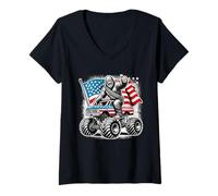Femme Drapeau américain américain Sasquatch Bigfoot Monster Truck T-Shirt avec Col en V