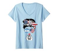 Femme Drapeau américain Argentine Café Mama Girl Sister Argentine US Flag T-Shirt avec Col en V