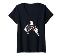 Femme Drapeau américain Cowboy Rodéo T-Shirt avec Col en V
