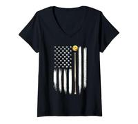 Femme Drapeau américain de Billard - 8 balles - Joueur de Billard T-Shirt avec Col en V