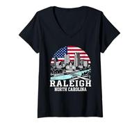 Femme Drapeau américain de la Caroline du Nord de Raleigh City T-Shirt avec Col en V