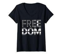 Femme Drapeau américain de la liberté - Noir et Blanc USA Patriotique T-Shirt avec Col en V
