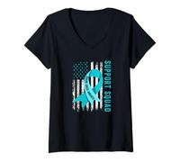 Femme Drapeau américain de l'équipe de Soutien Contre Le Cancer de l'ovaire T-Shirt avec Col en V
