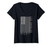 Femme Drapeau américain de Los Angeles patriotique USA City Los Angeles T-Shirt avec Col en V