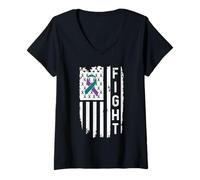 Femme Drapeau américain de Lutte Contre la prévention du Suicide T-Shirt avec Col en V