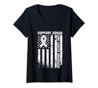 Femme Drapeau américain de Sensibilisation au Cancer du poumon de l'équipe de Soutien T-Shirt avec Col en V
