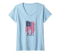 Femme Drapeau américain des États-Unis en lambeaux, déchiré et usé T-Shirt avec Col en V