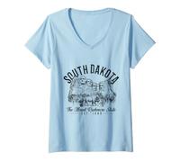 Femme Drapeau américain du Dakota du Sud Mount Rushmore Vintage Pride T-Shirt avec Col en V
