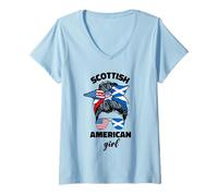 Femme Drapeau américain et écossais pour fille T-Shirt avec Col en V