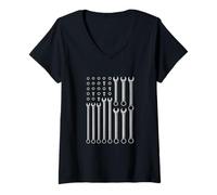 Femme Drapeau américain fabriqué à partir d'outils mécanicien T-Shirt avec Col en V