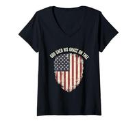Femme Drapeau américain « God Shed His Grace Christian Patriot » T-Shirt avec Col en V