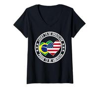 Femme Drapeau américain Lucky To Be Brazilian Proud To Be T-Shirt avec Col en V