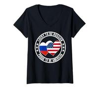 Femme Drapeau américain « Lucky to Be Russian Proud to Be » T-Shirt avec Col en V