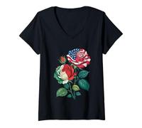 Femme Drapeau américain Mexicain Roses Patriotique Floral fierté Femme Homme T-Shirt avec Col en V