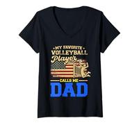 Femme Drapeau américain « My Favorite Volleyball Player Calls Me Dad » T-Shirt avec Col en V