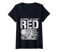 Femme Drapeau américain « on Friday We Wear Red Friday » T-Shirt avec Col en V