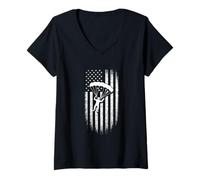 Femme Drapeau américain parachutiste patriotique rétro parachutisme T-Shirt avec Col en V