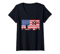 Femme Drapeau américain Patriotique américain Chasseur de Canard T-Shirt avec Col en V