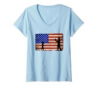 Femme Drapeau américain pour entraîneur de Baseball T-Shirt avec Col en V