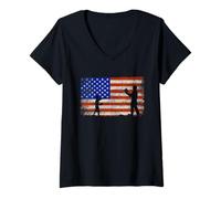 Femme Drapeau américain pour entraîneur de Baseball T-Shirt avec Col en V