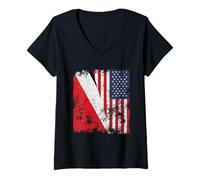 Femme Drapeau américain Principauté de Sealand Vieilli - Demi américain T-Shirt avec Col en V