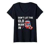 Femme Drapeau américain rétro avec Inscription « Don't Let The Old Man in » T-Shirt avec Col en V