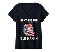 Femme Drapeau américain rétro avec Inscription « Don't Let The Old Man in » T-Shirt avec Col en V