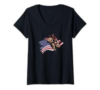 Femme Drapeau américain Rodéo Cowboy T-Shirt avec Col en V