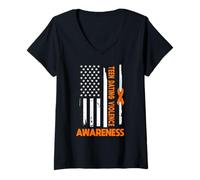 Femme Drapeau américain Sensibilisation à la Violence dans Les fréquentations des Adolescents États-Unis T-Shirt avec Col en V