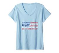 Femme Drapeau américain « She Was Warned Nevertheless She Persisted » T-Shirt avec Col en V