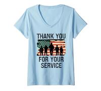 Femme Drapeau américain « Thank You for Your Service » - Memorial Veterans Day T-Shirt avec Col en V